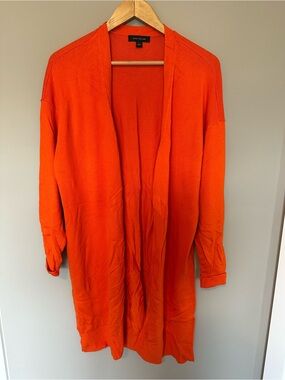 Ann Taylor Bright Orange Open-Front Long Cardigan